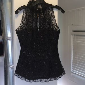 Badgley Mischka black lace & sequin peplum halter